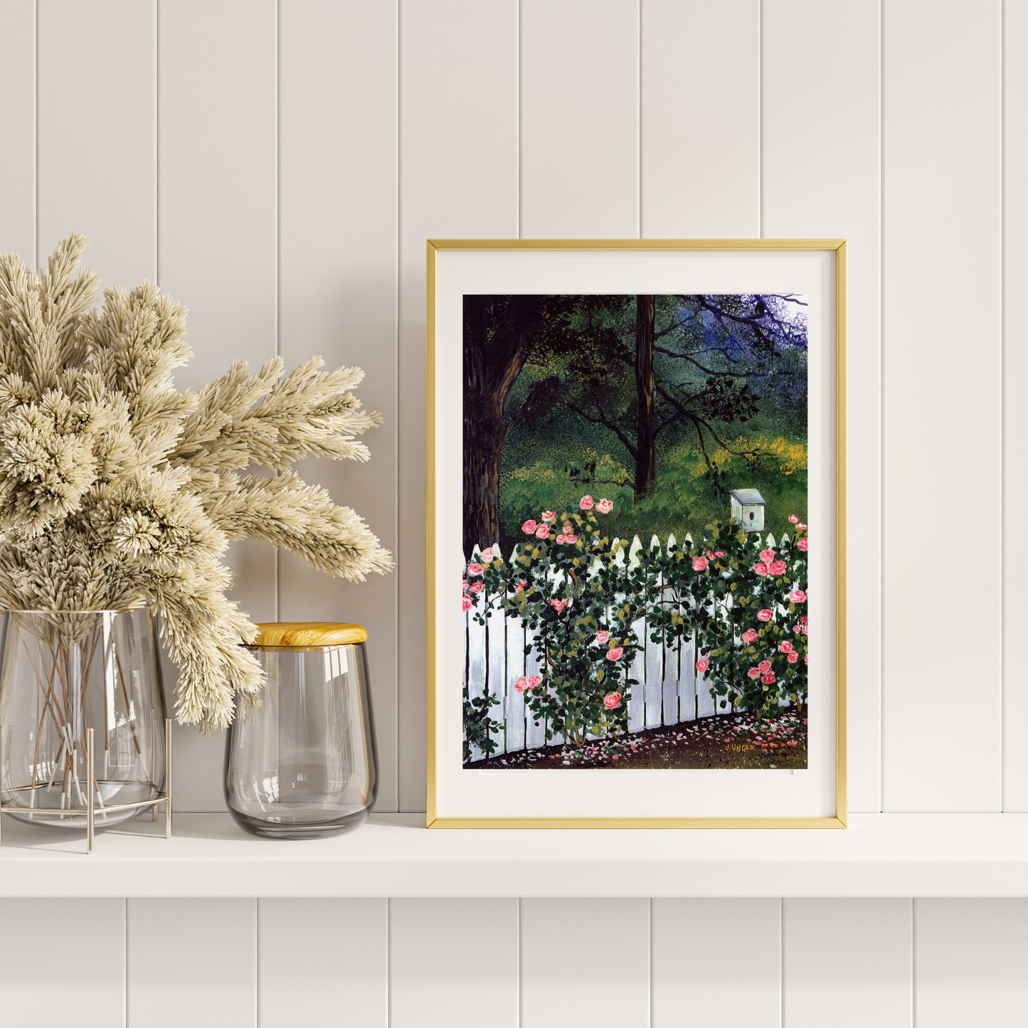 Rose Fence, Open Edition Print, Signed. Unframed. 8 x 10 inches